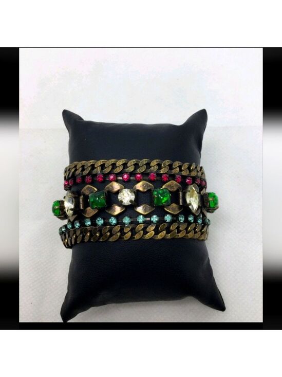 Stella & Dot Jewelry - Stella & Dot Green Blue Pink & Clear Rhinestone Bracelet 7"